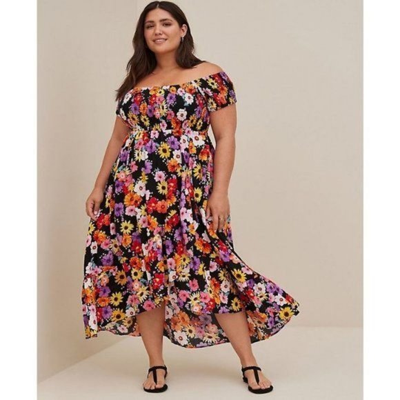 Torrid Floral Off The Shoulder Tulip Hem Dress Plus Size 1X Multicolor - Picture 6 of 6